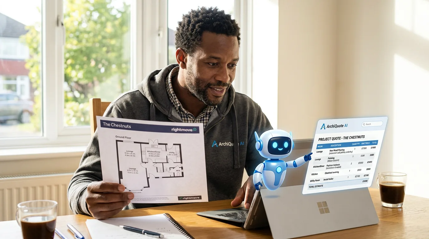 Floor plan being scanned by RenoCalc AI to generate a complete renovation quote in 3 minutes