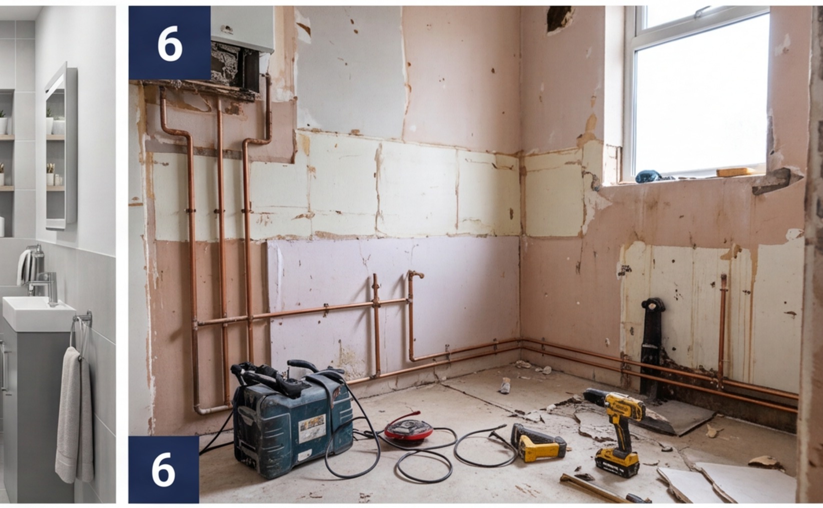 mid renovation bathroom stripped walls