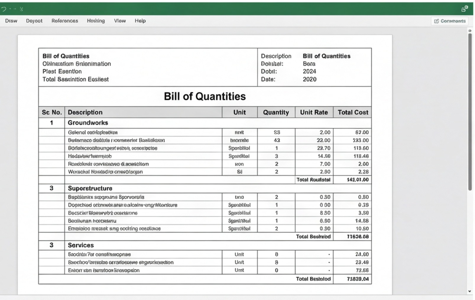 estimating software bill of quantities