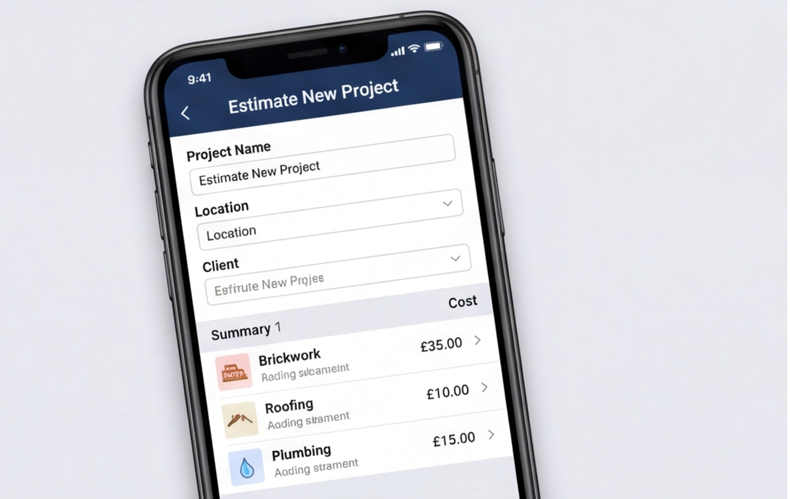 mobile estimating app mockup uk