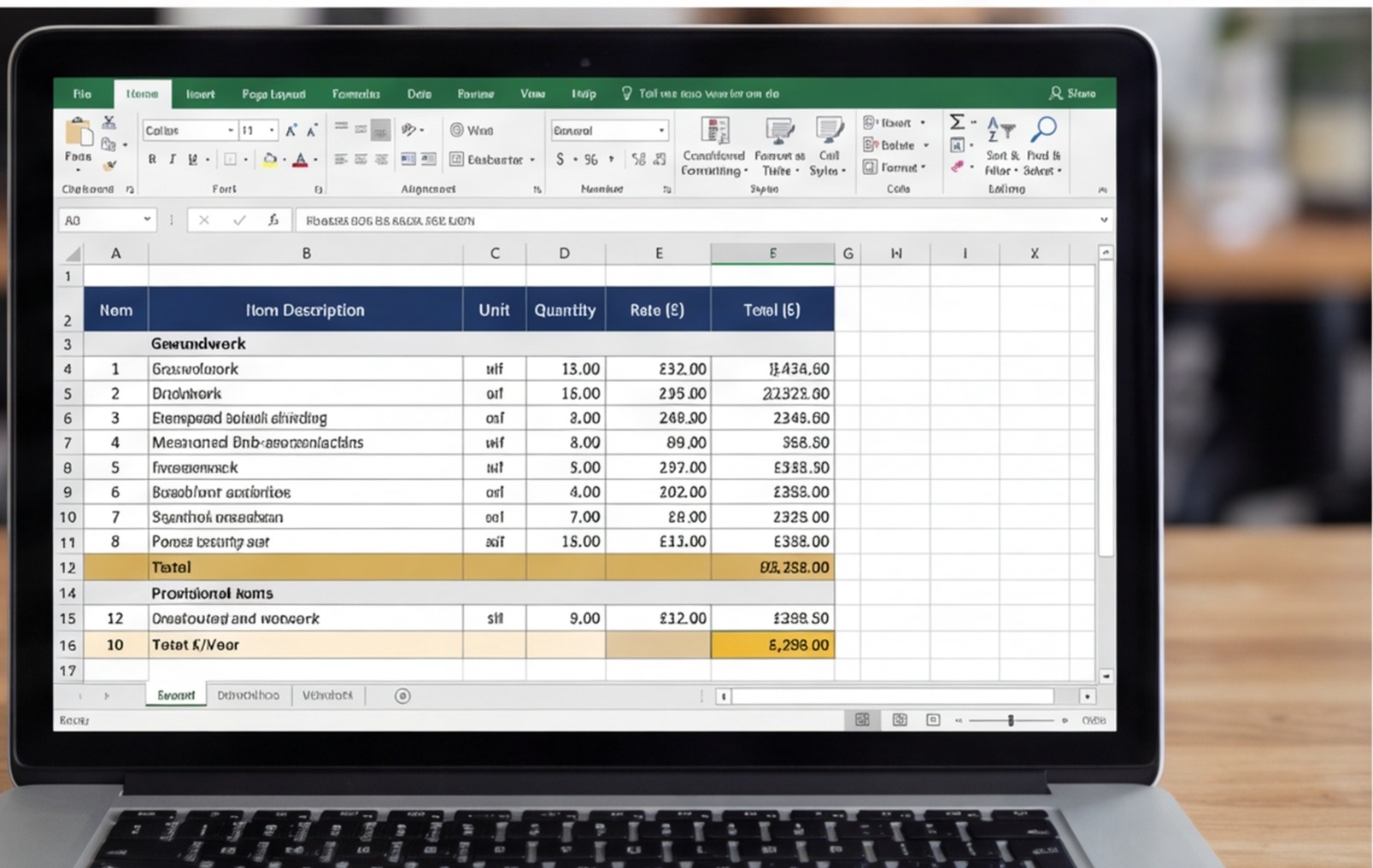 boq spreadsheet laptop formulas