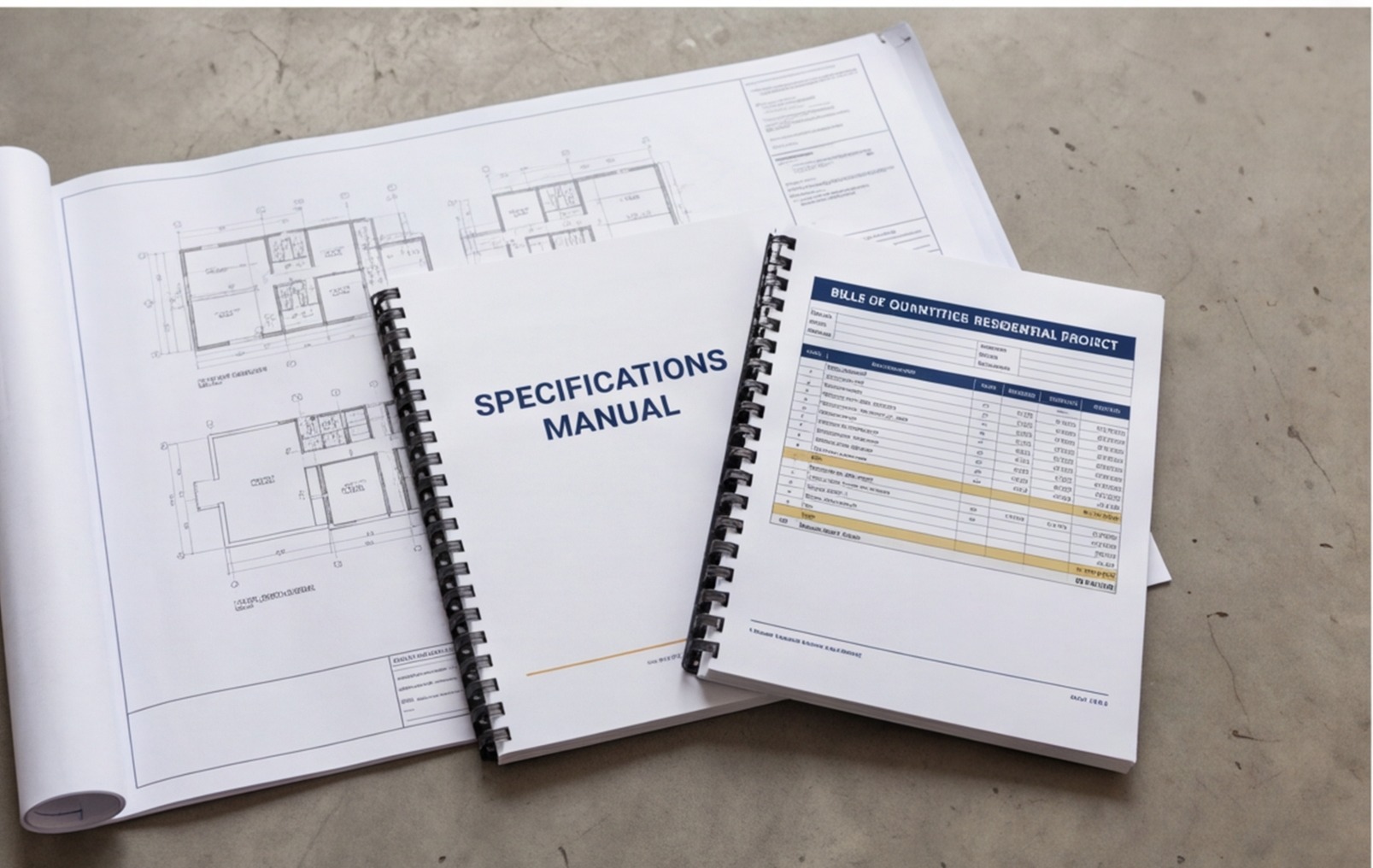 construction documents boq flat lay