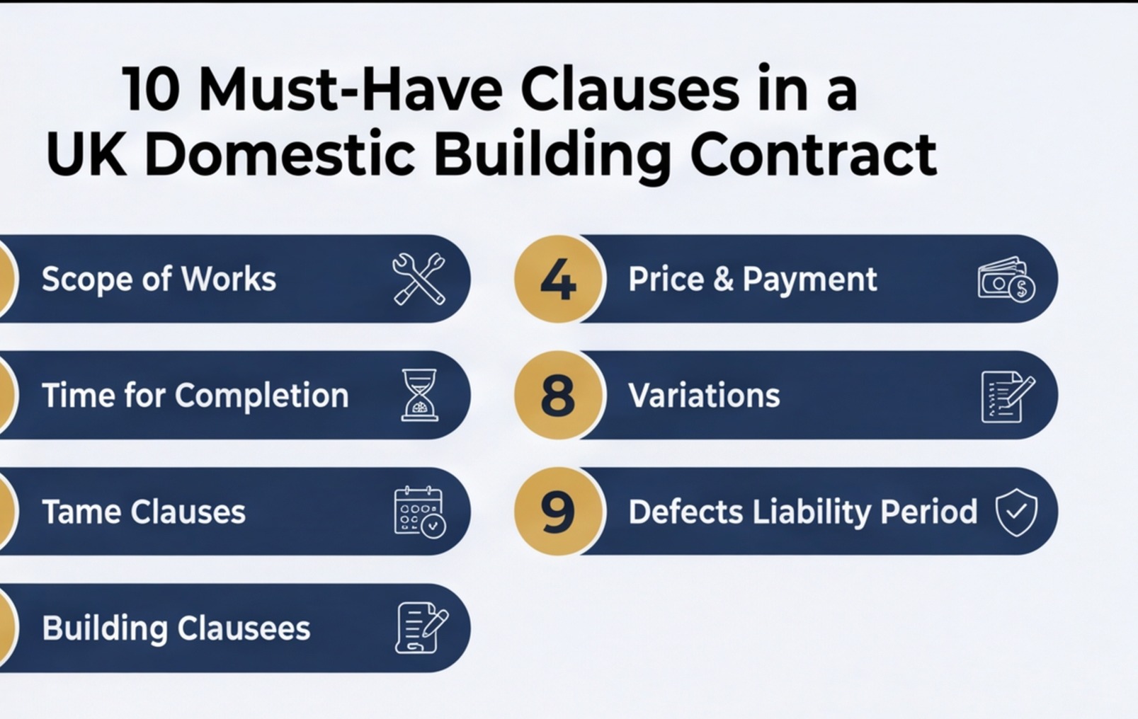 uk domestic building contract 10 clauses infographic