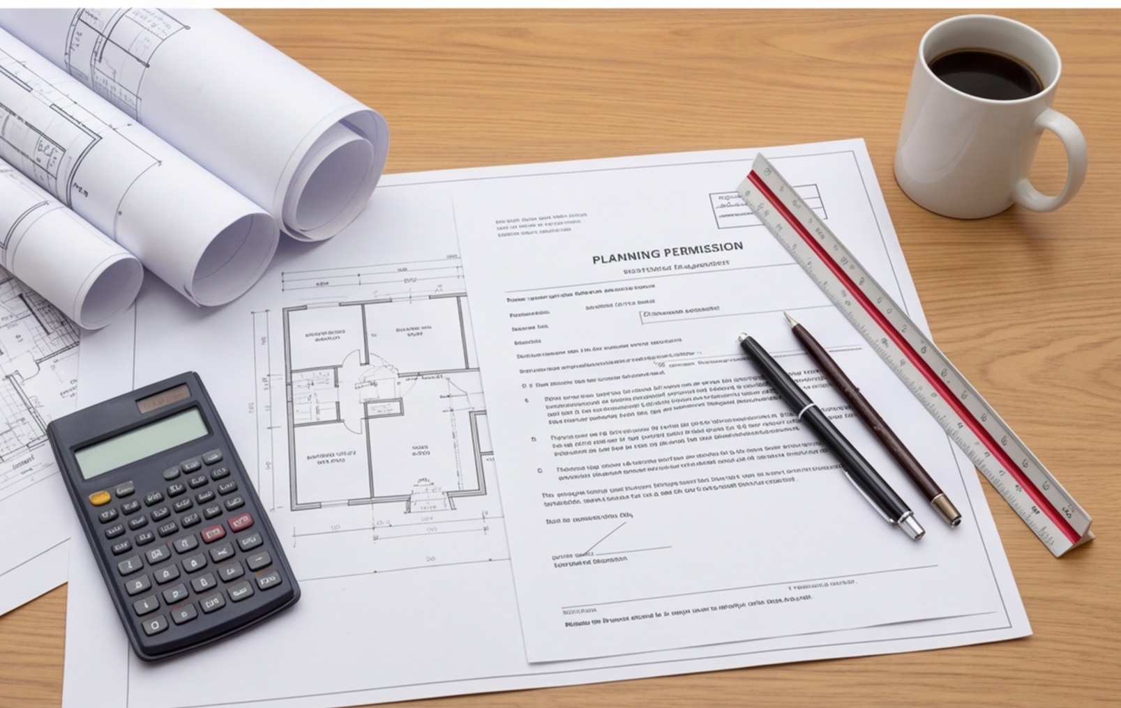 extension architect plans flat lay