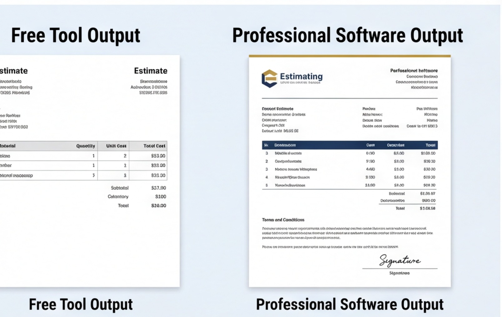 free vs professional estimate output