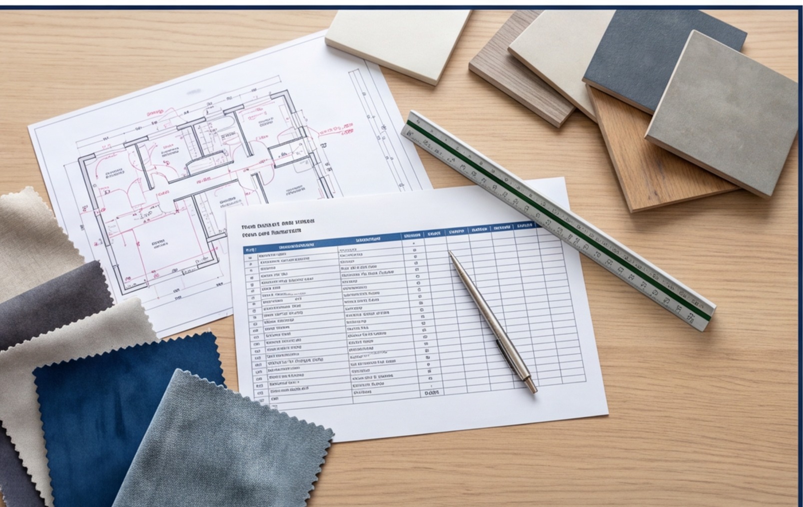 house refurb planning flat lay
