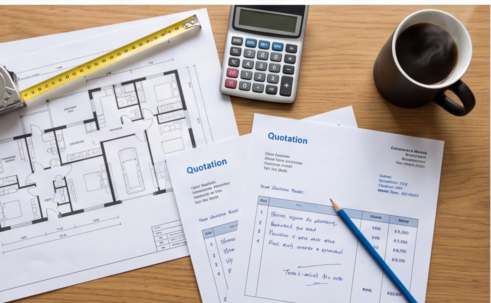 renovation planning documents flat lay