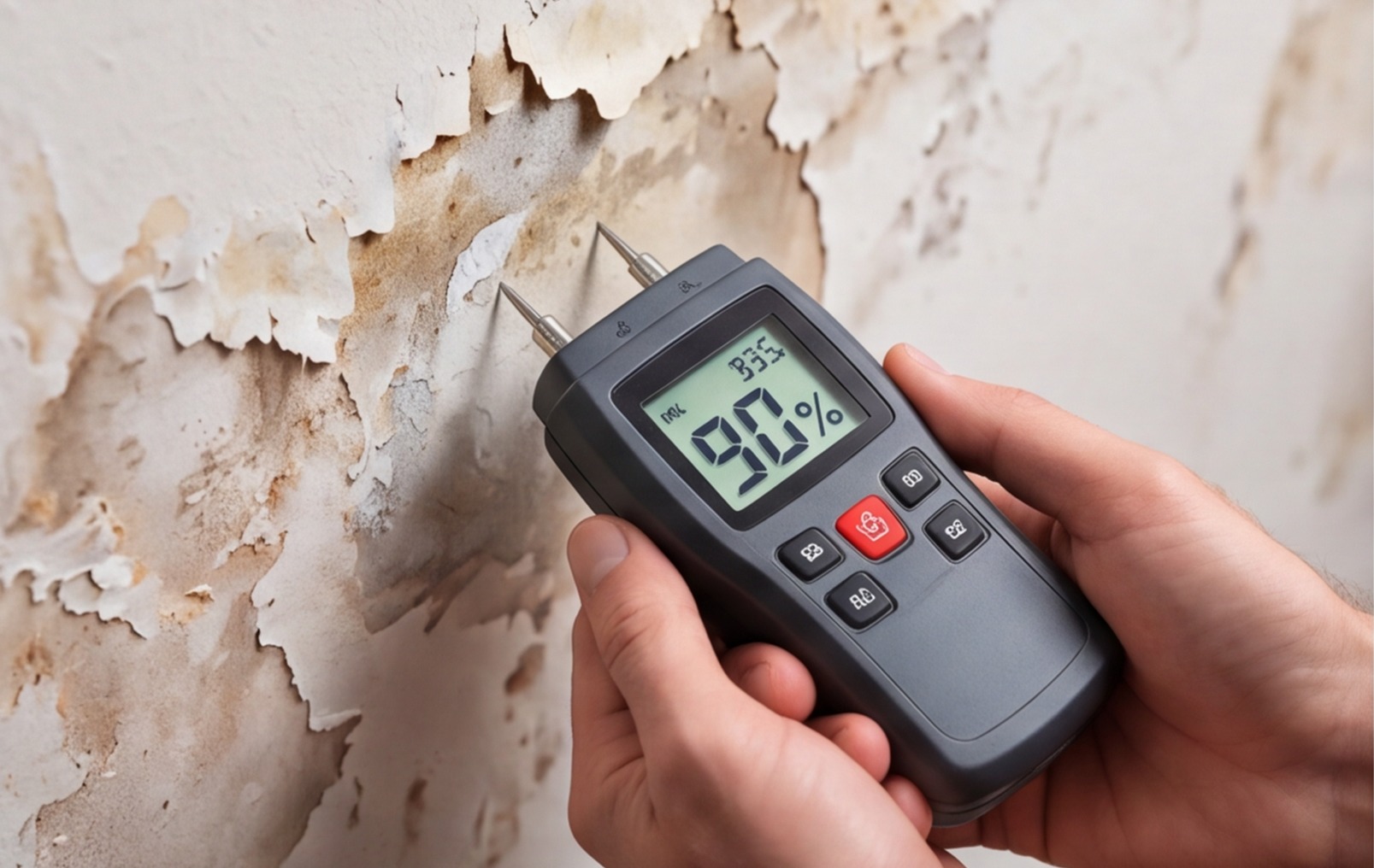 moisture meter damp wall close up
