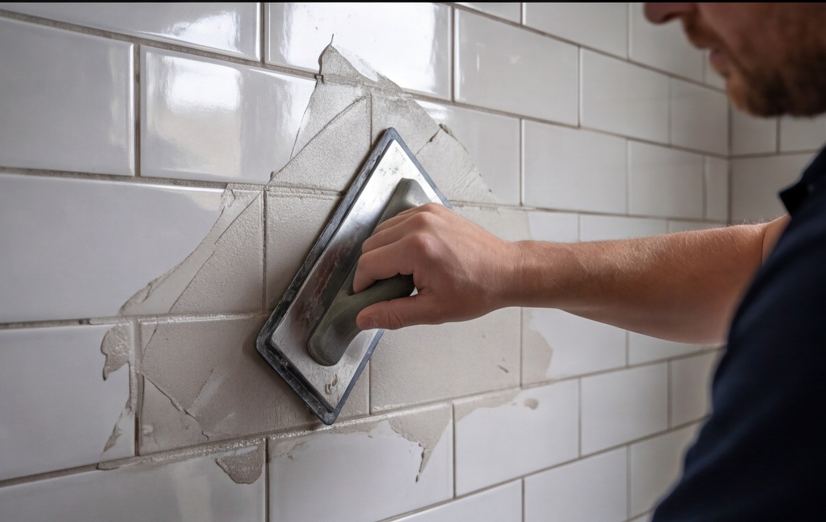 grout application tiled wall