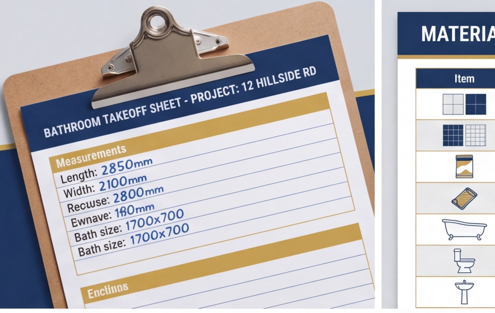 bathroom takeoff sheet example uk