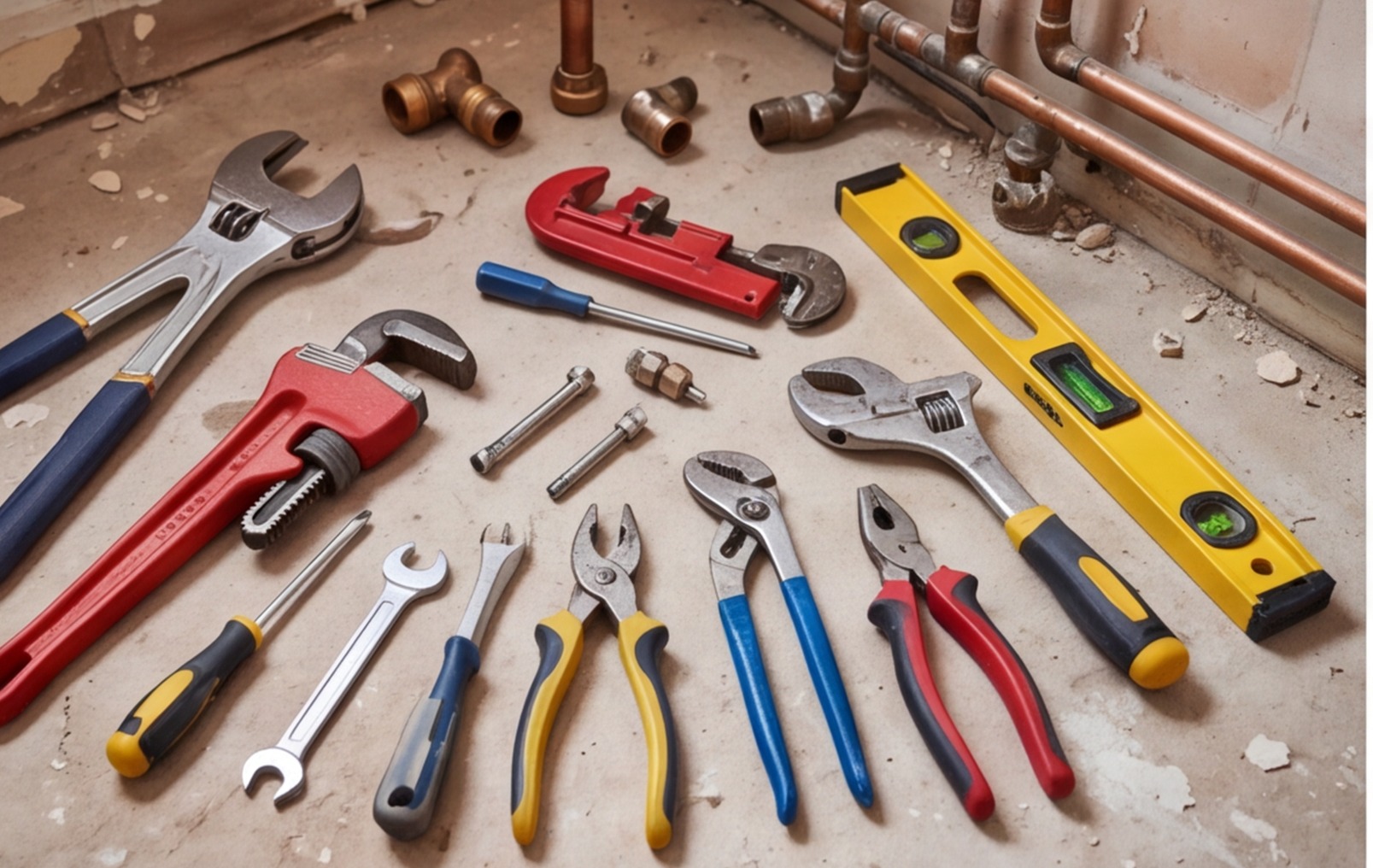 plumber tools bathroom floor