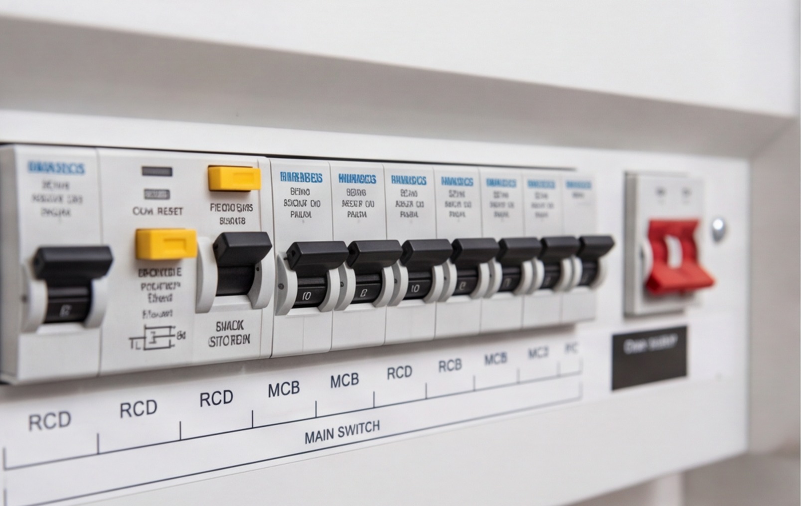 consumer unit rcd mcb close up
