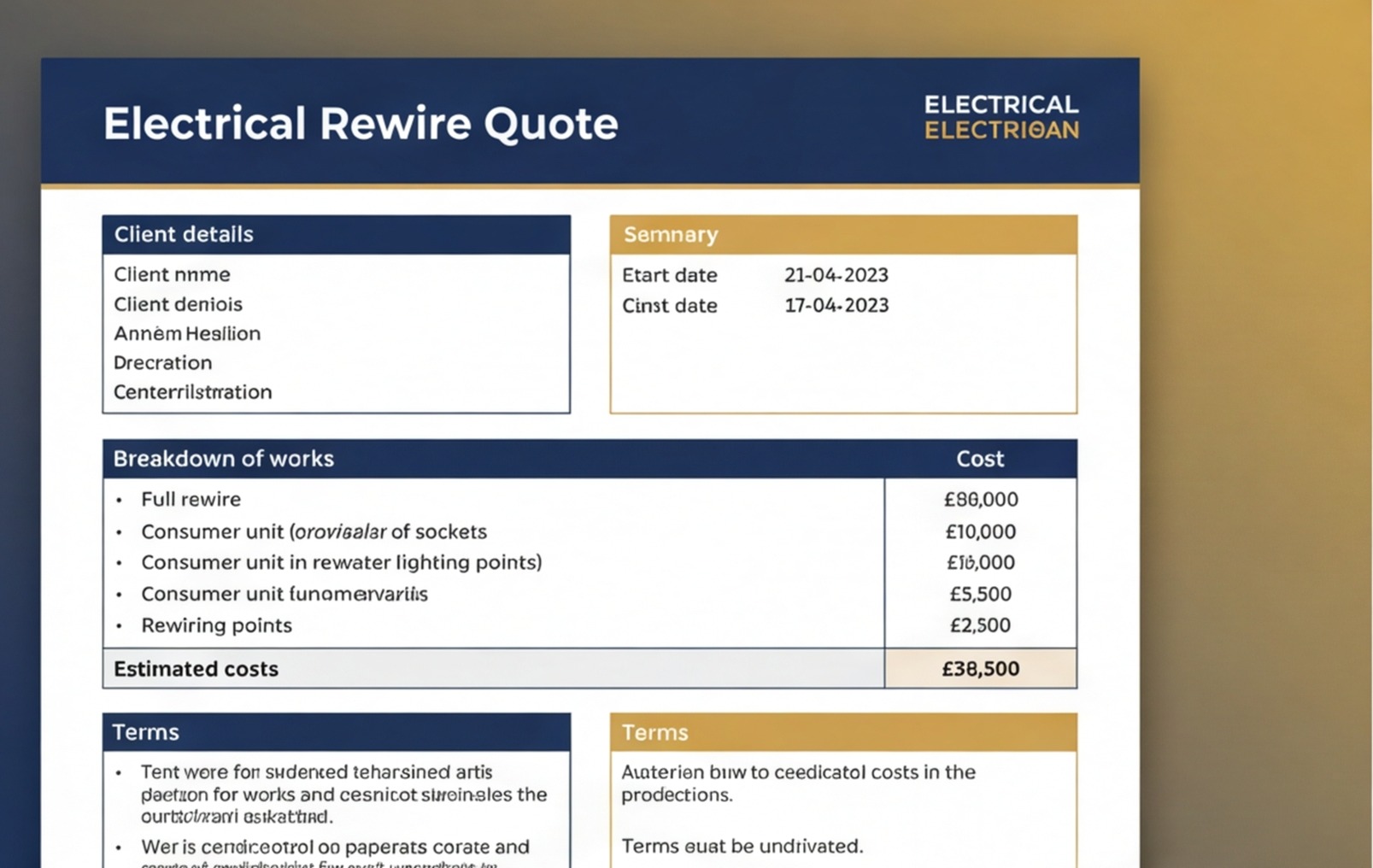 sample electrical rewire quote uk