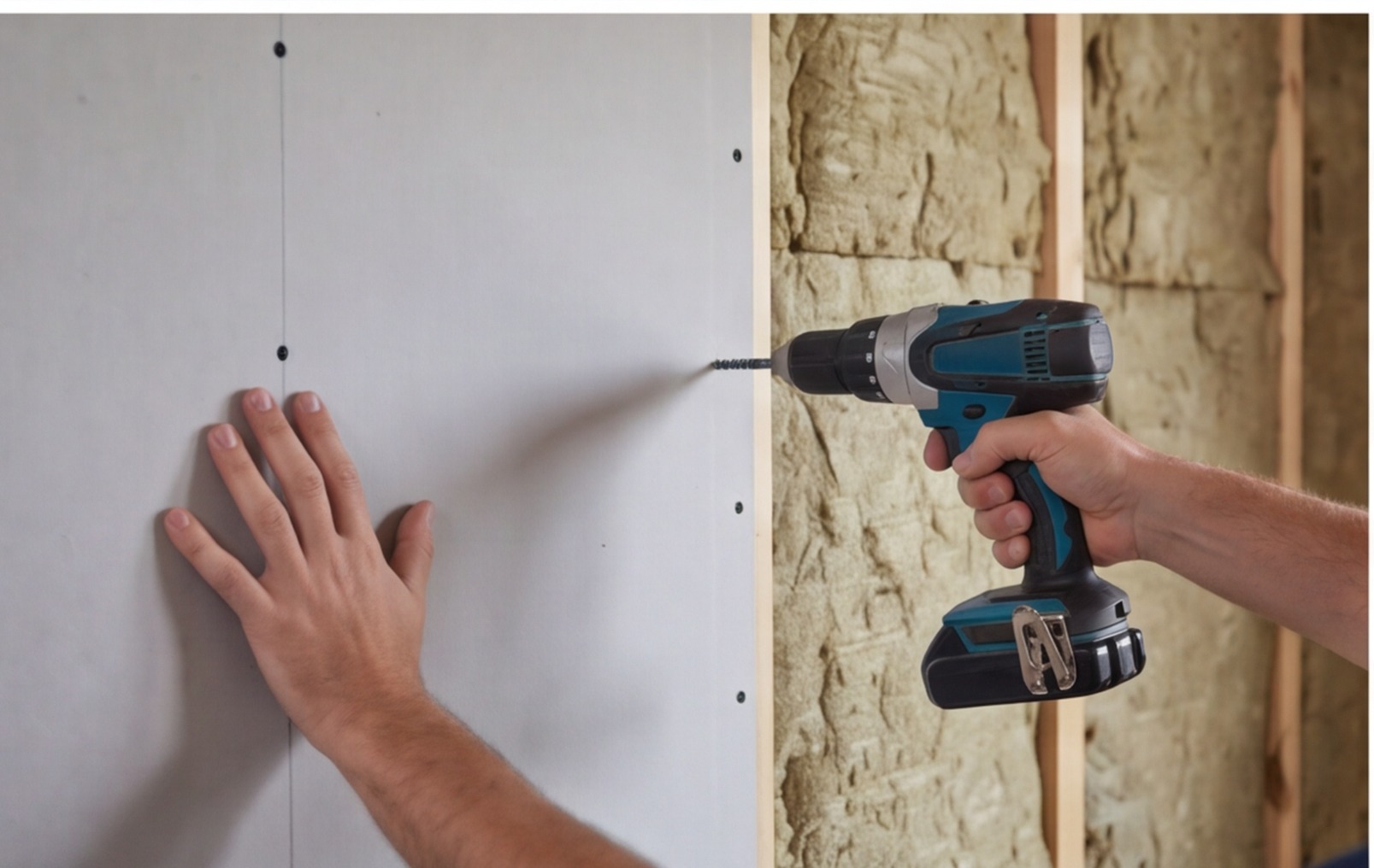 plasterboard screwed to stud frame