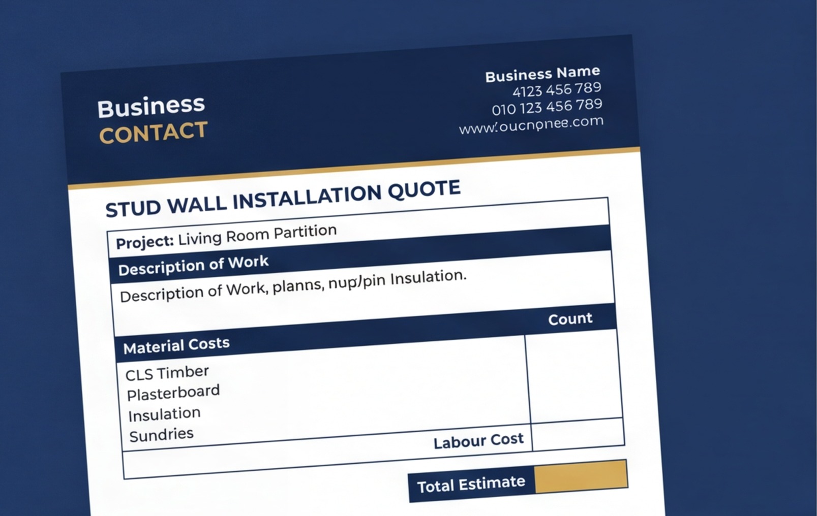sample stud wall quote uk