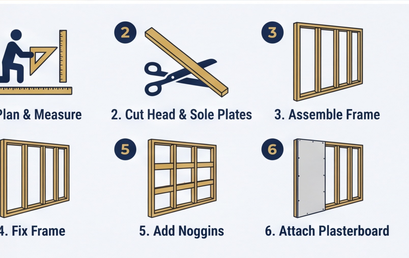 stud wall build 6 steps infographic