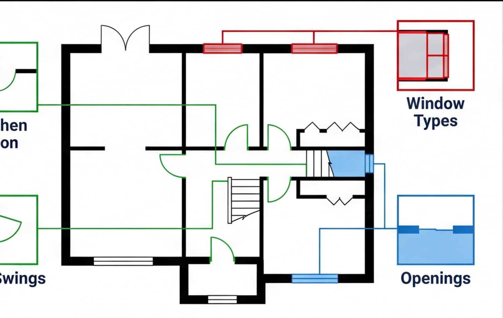 floor plan door swings window types