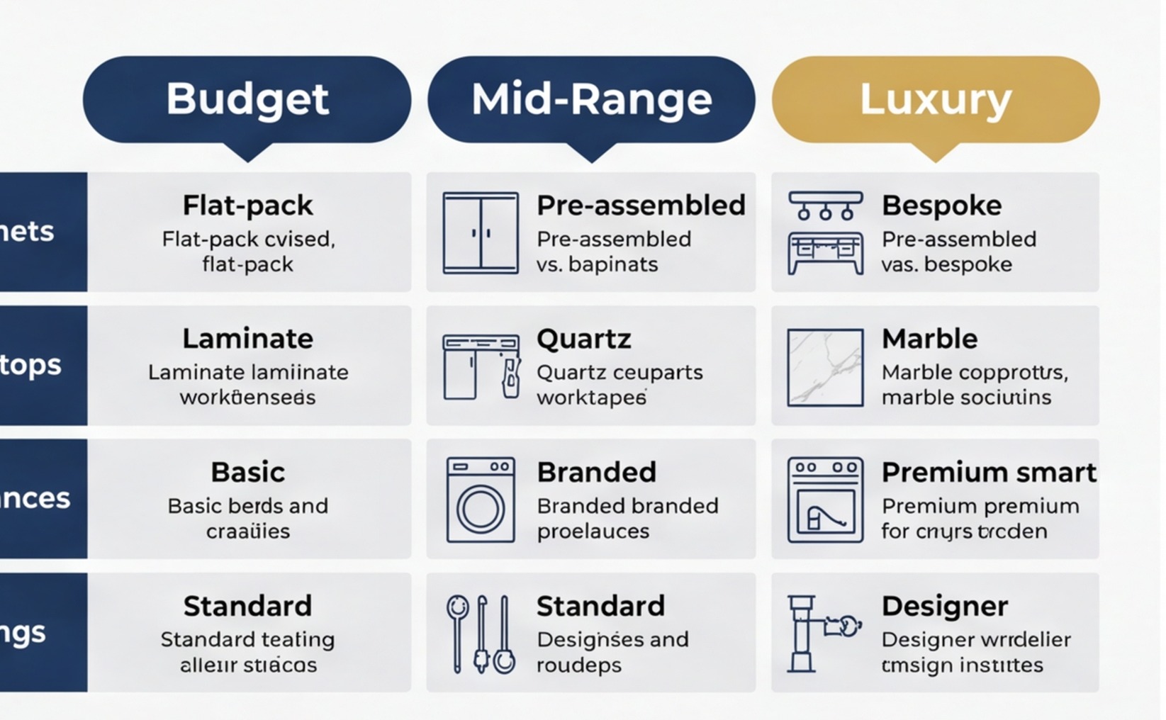 budget mid luxury kitchen comparison uk