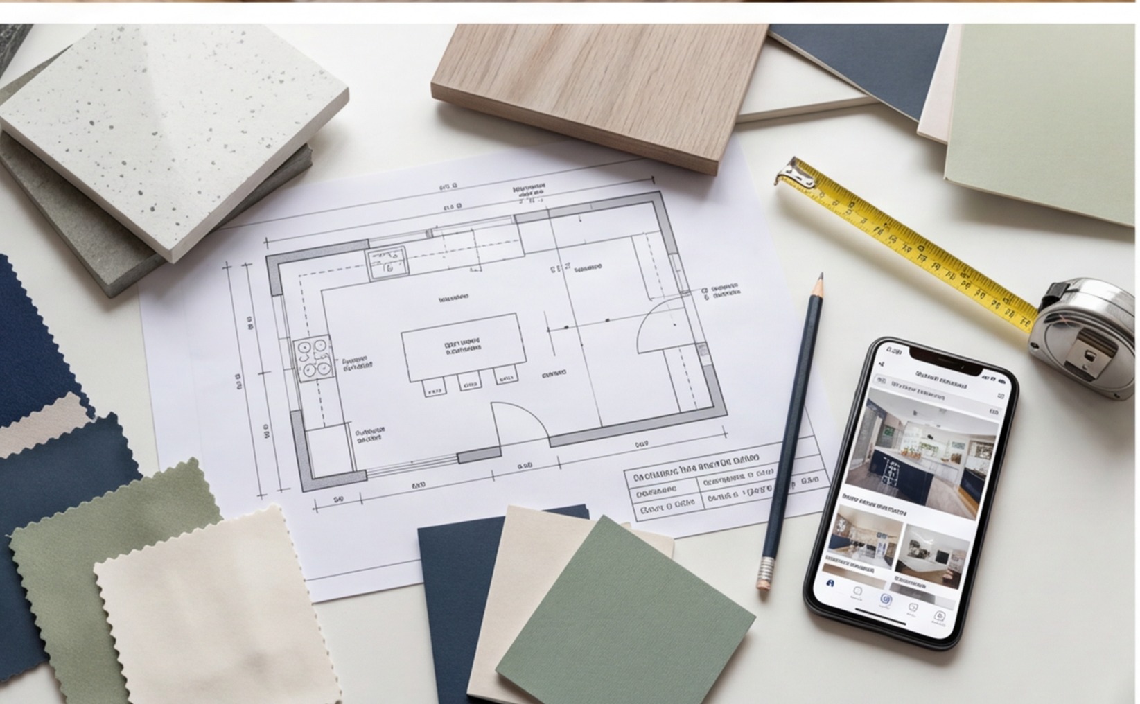kitchen renovation planning flat lay