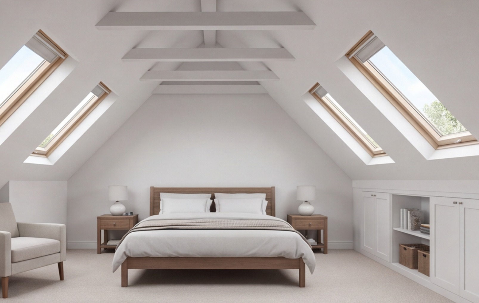 finished loft bedroom velux windows