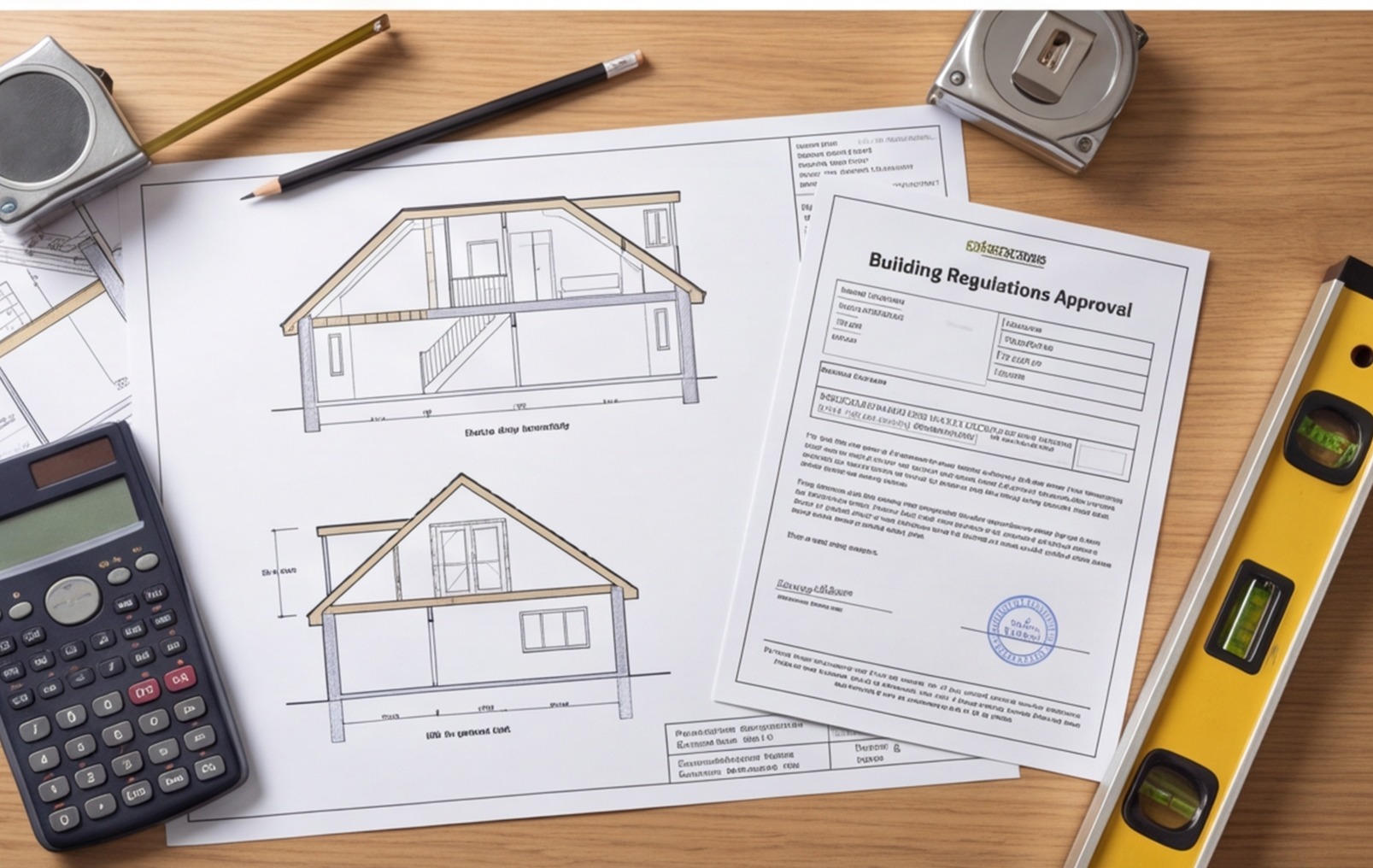 loft conversion planning documents flat lay