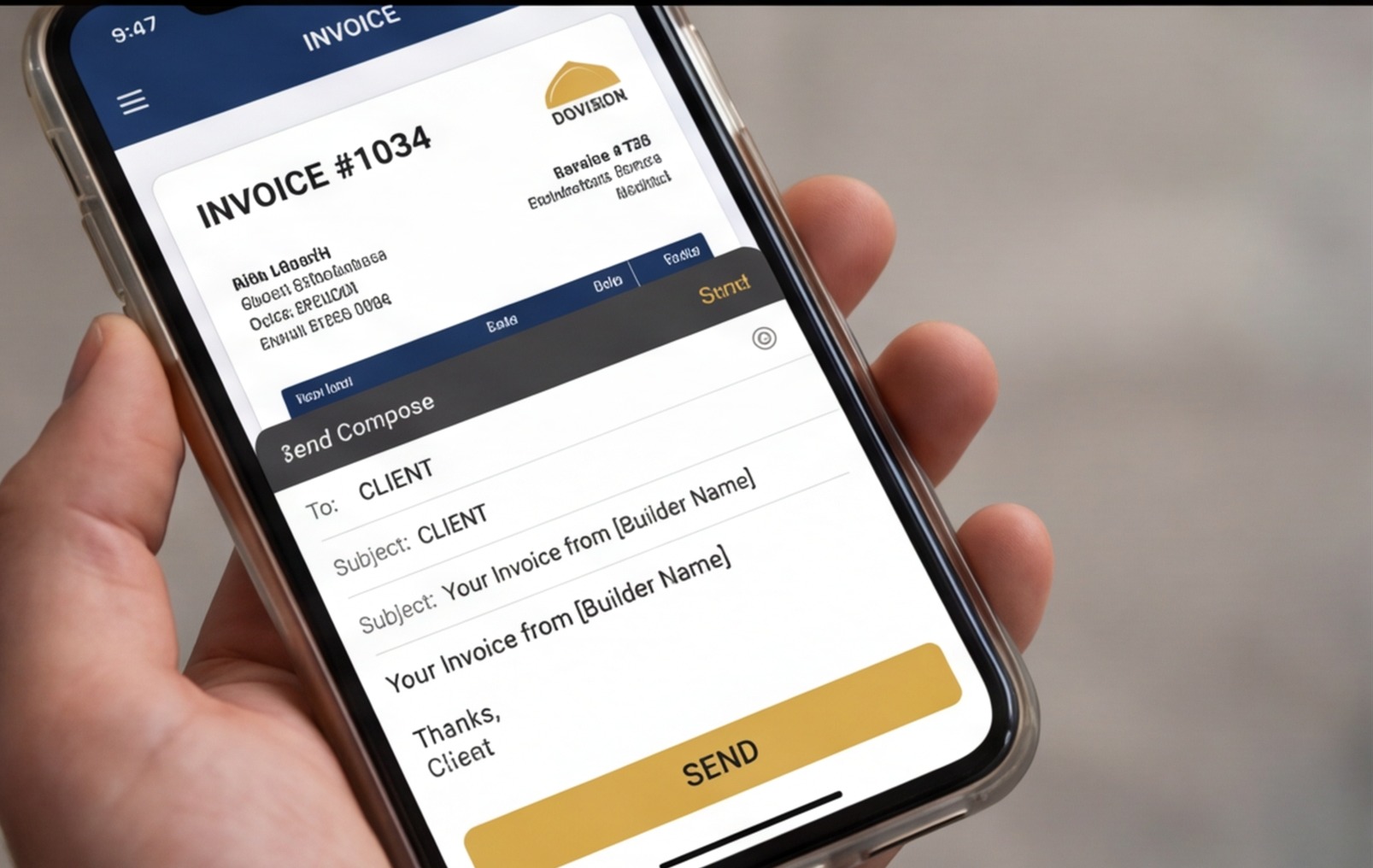 mobile invoice email close up