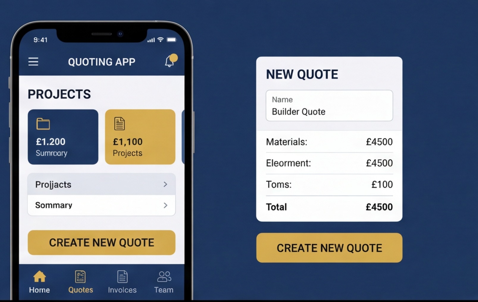 mobile quoting app ui mockup