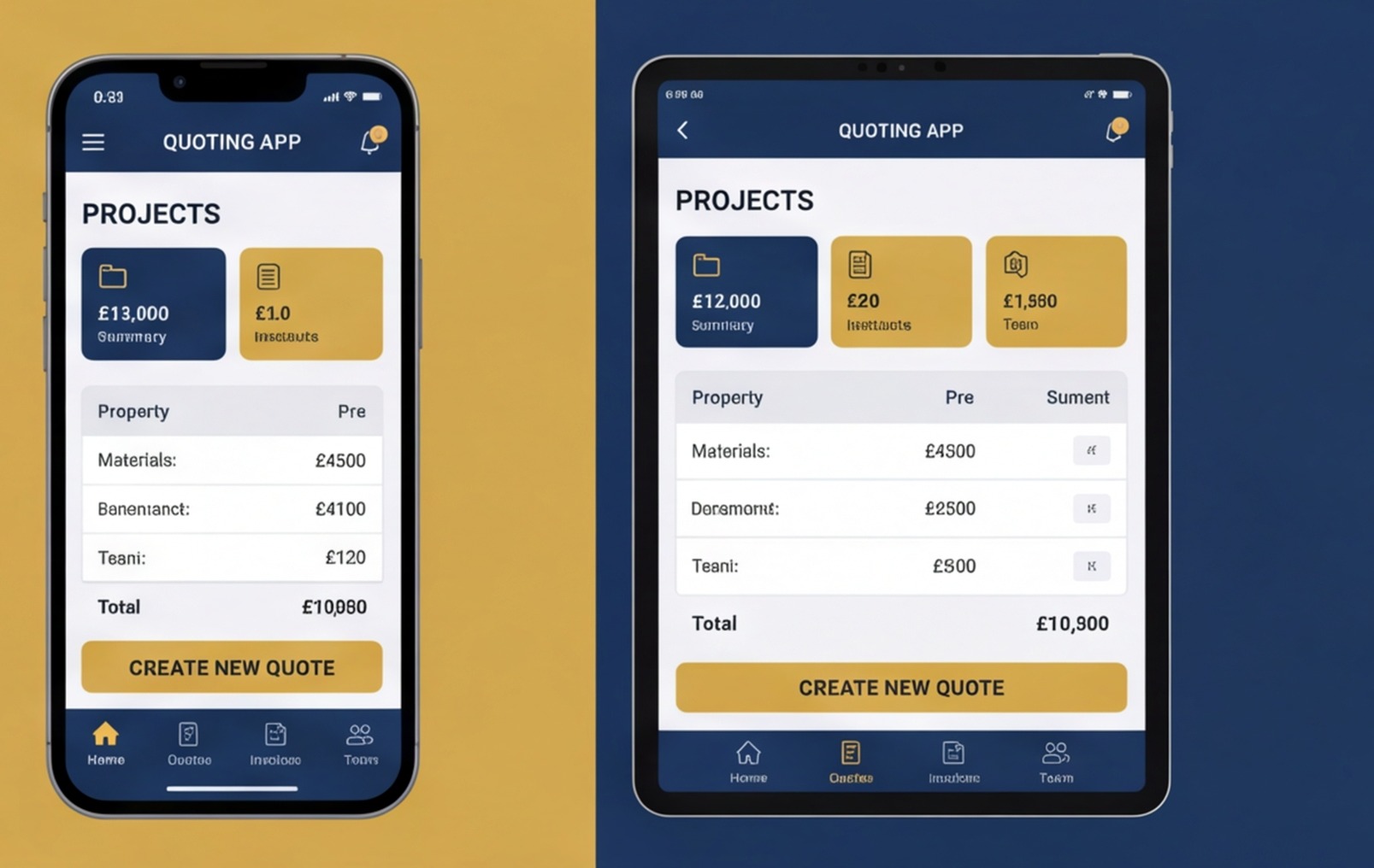 quoting app phone tablet split