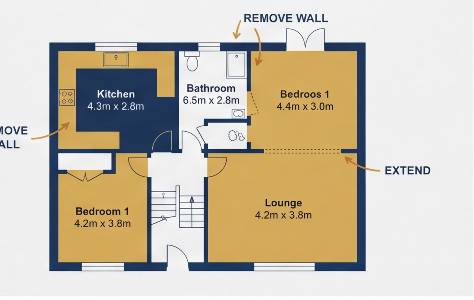floor plan annotated renovation notes uk