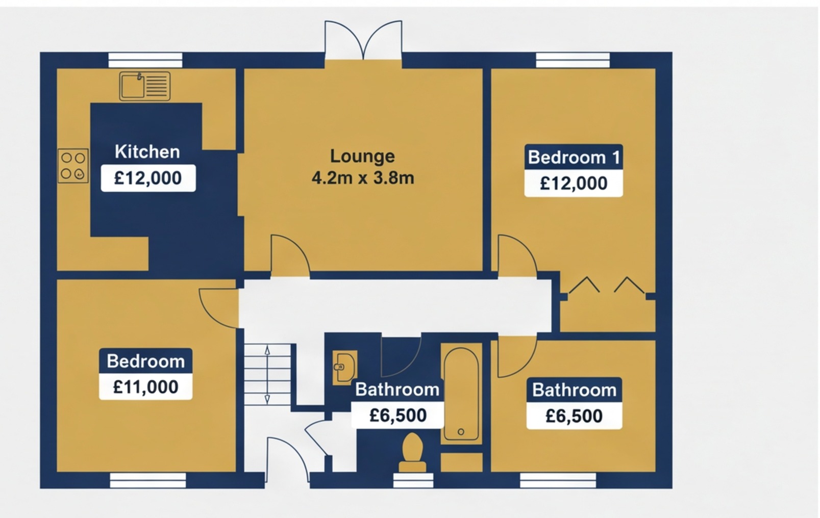 floor plan cost overlay per room