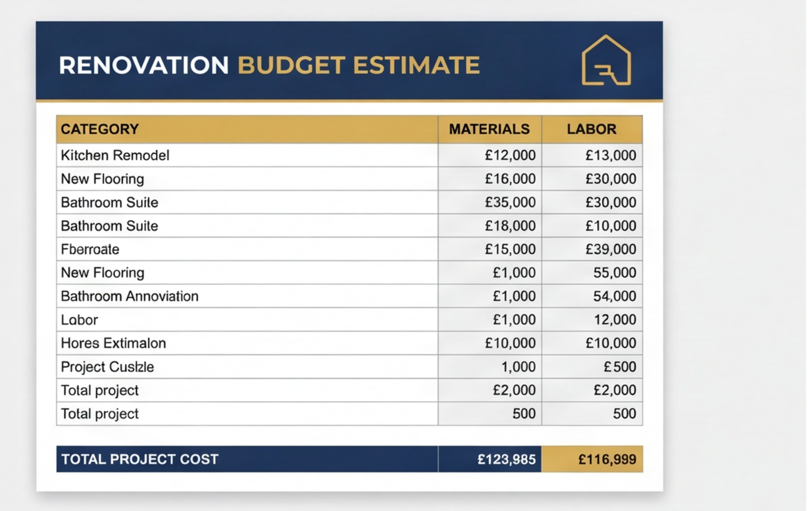 sample renovation budget output uk
