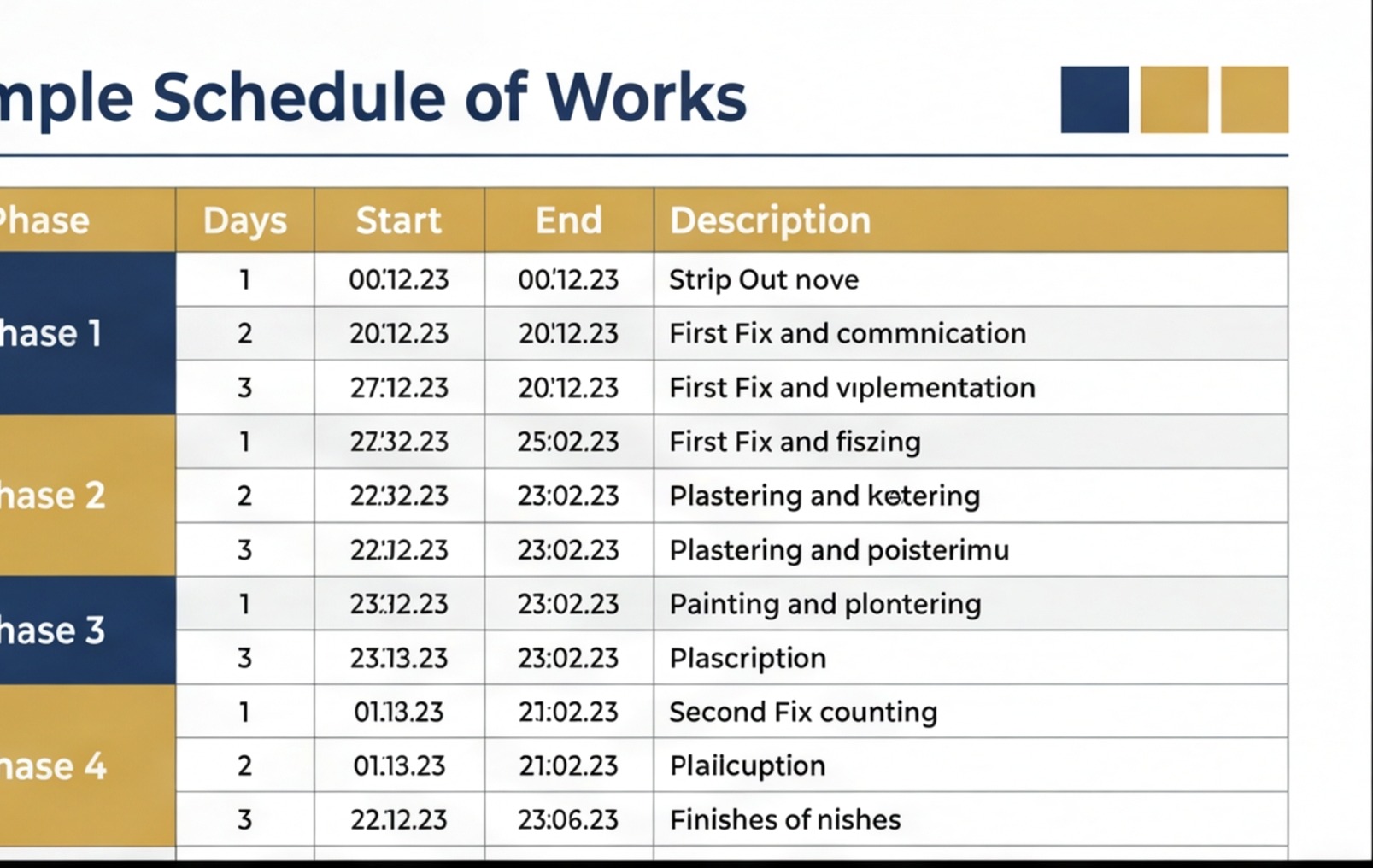 sample schedule of works document uk