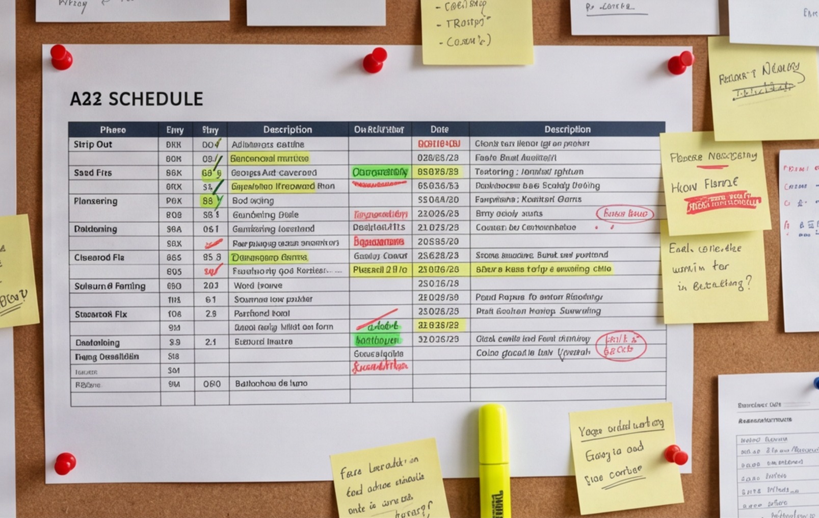 schedule pinned site office wall