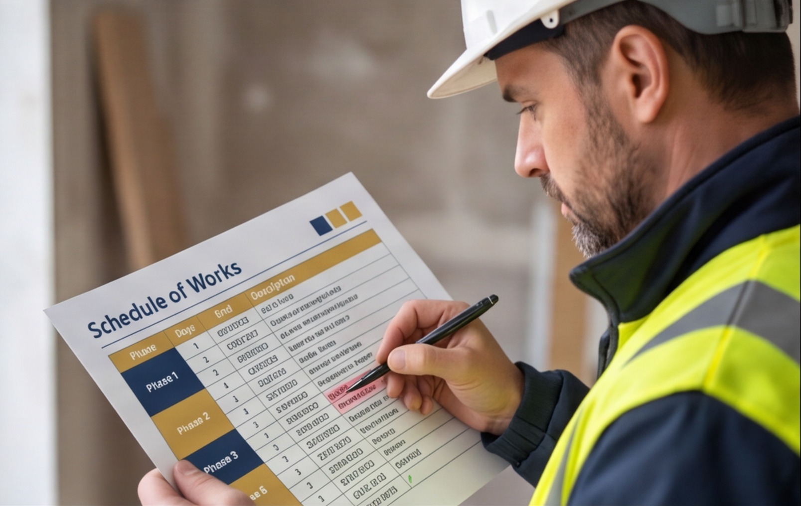 site manager reviewing schedule close up
