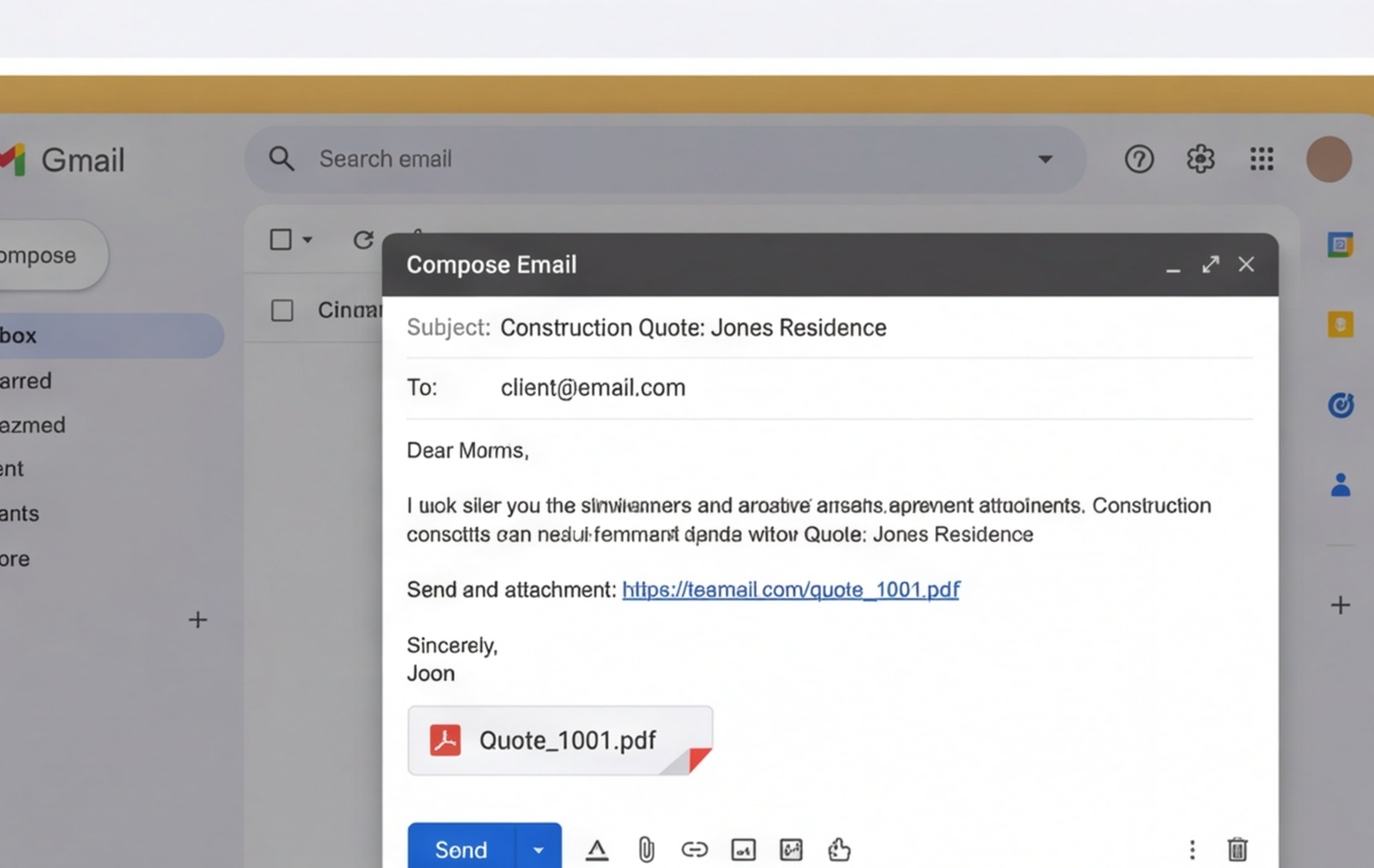quote email client mockup
