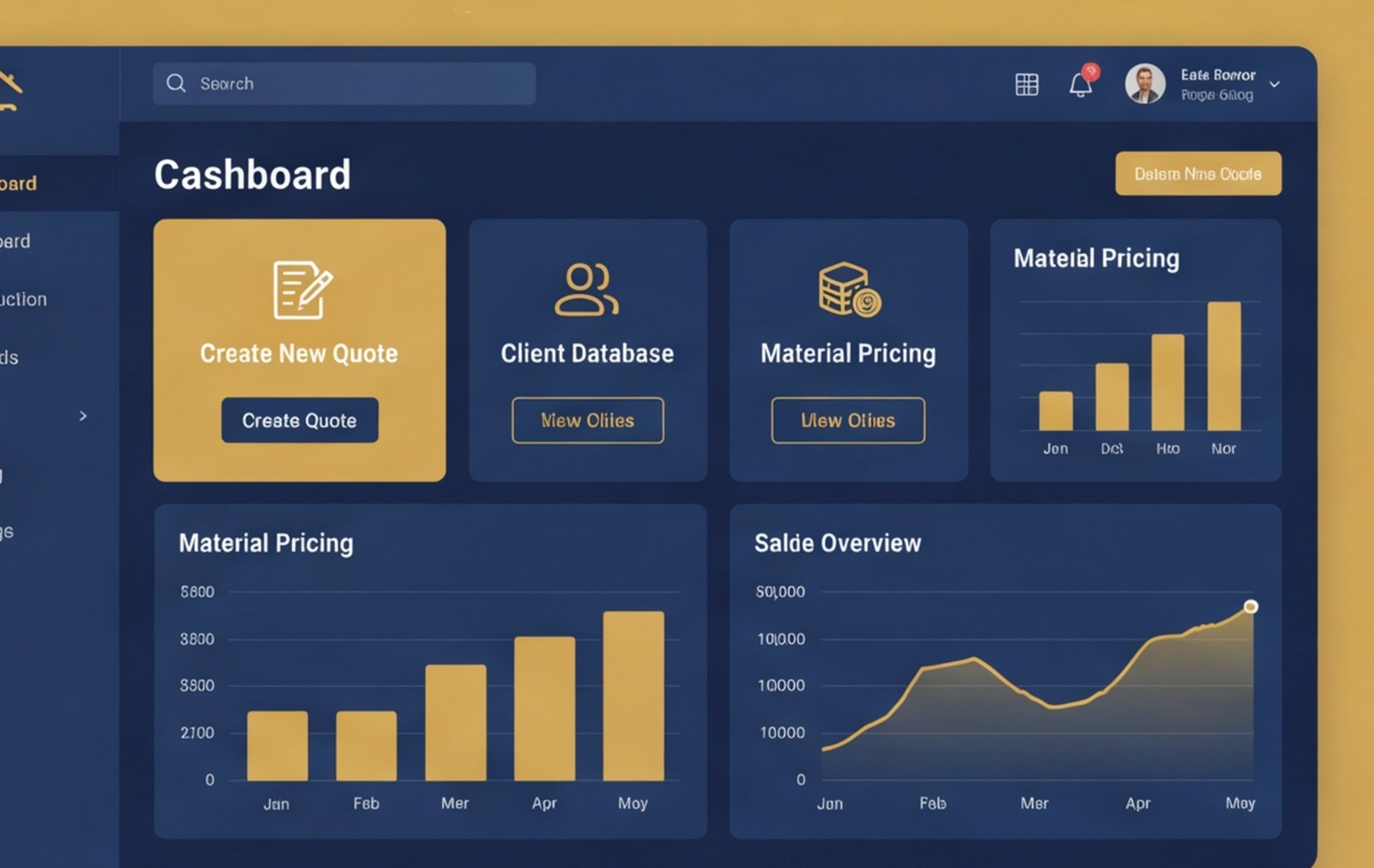 quoting app dashboard ui mockup