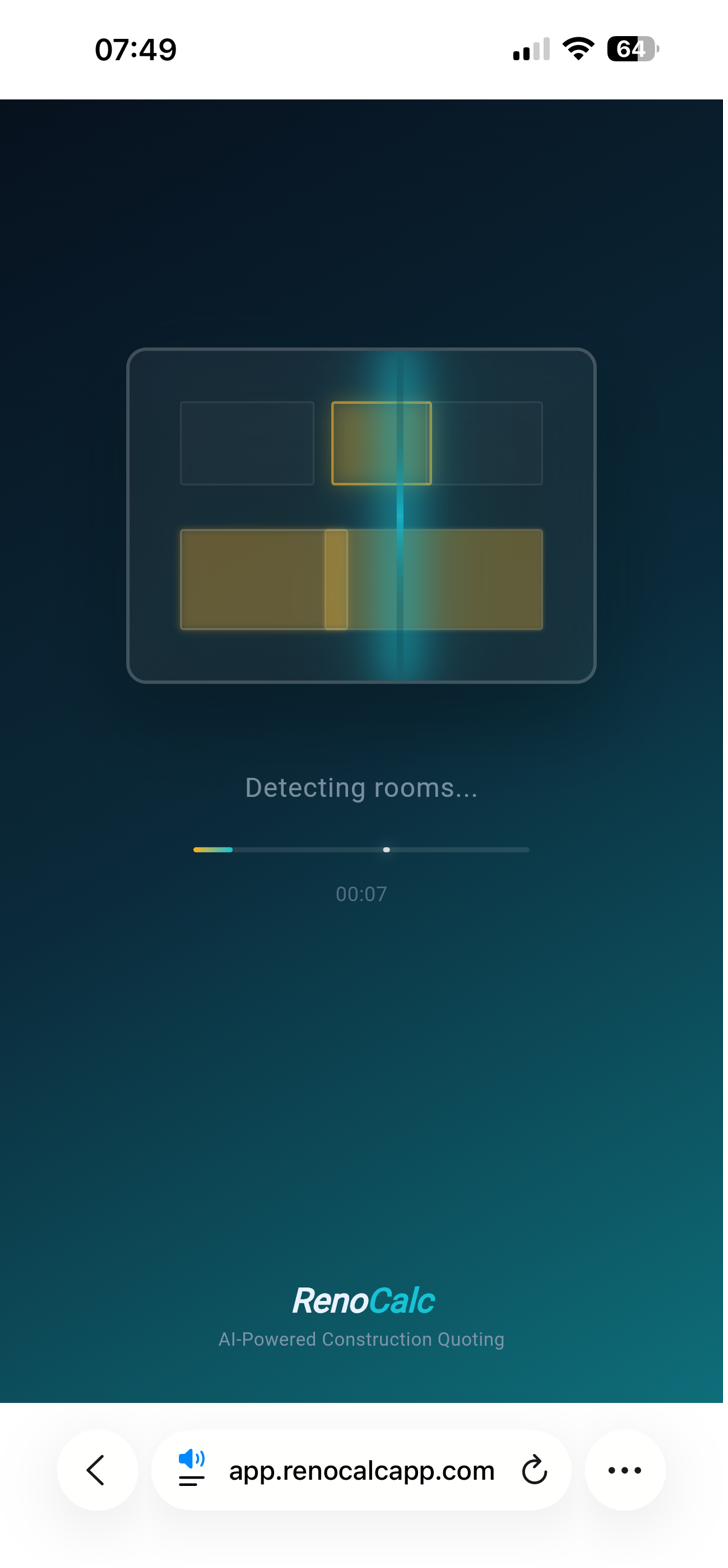 RenoCalc AI scanning a floor plan and detecting rooms automatically