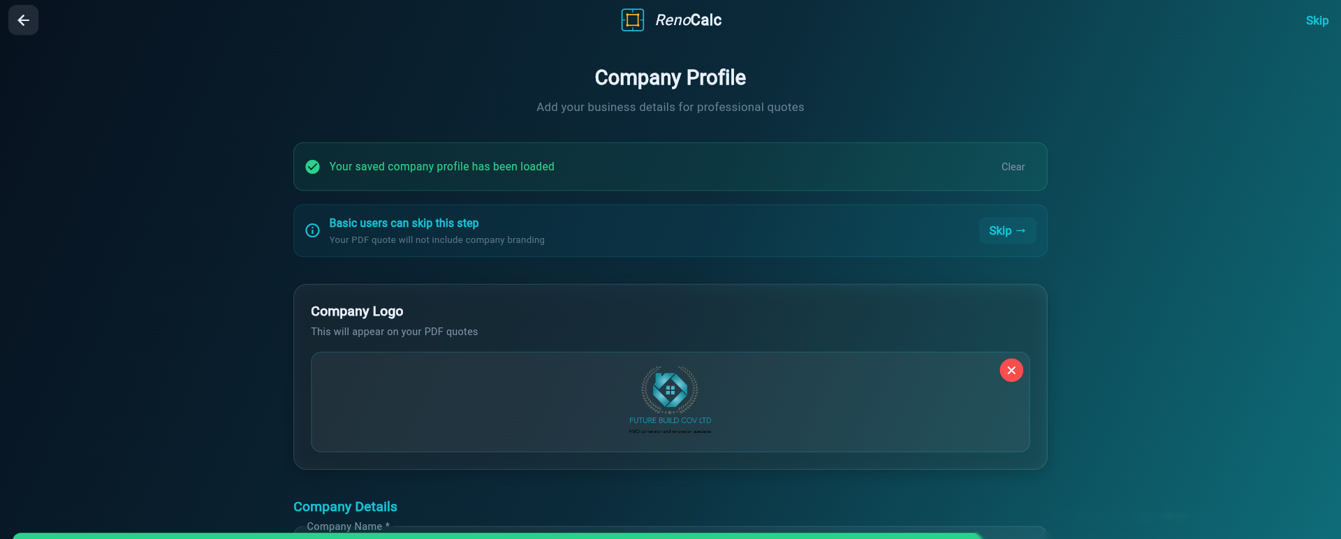 Adding company name and logo to the quote