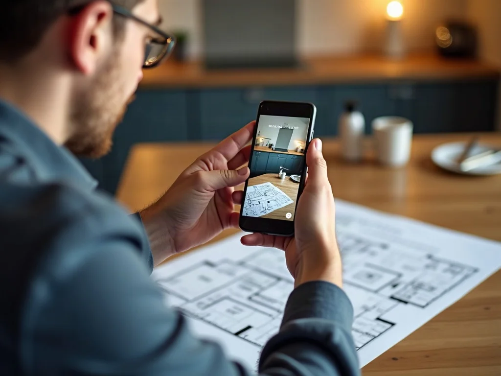 Builder photographing an estate agent floor plan with a phone to generate a quote with RenoCalc