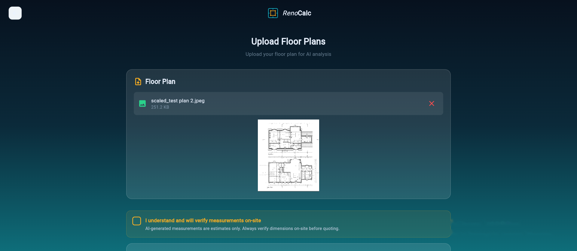 Uploading a floor plan into RenoCalc