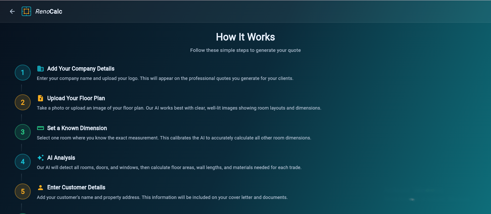 RenoCalc step-by-step process overview