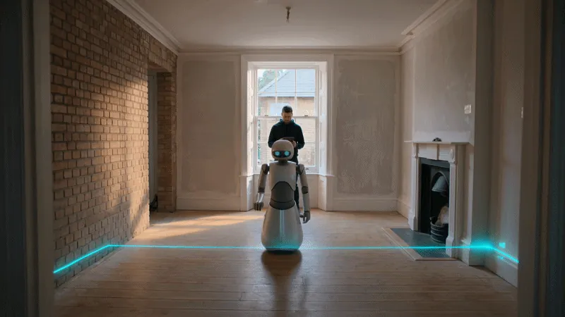 RenoCalc AI robot scanning a living room renovation in real time