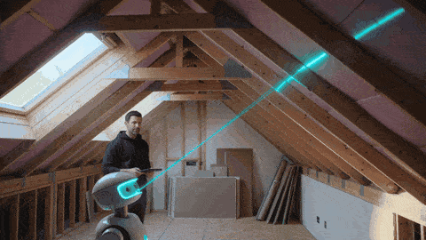 RenoCalc AI robot scanning a loft conversion floor plan in real time