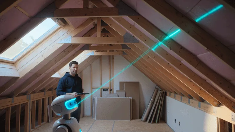 RenoCalc AI robot scanning a loft conversion floor plan in real time