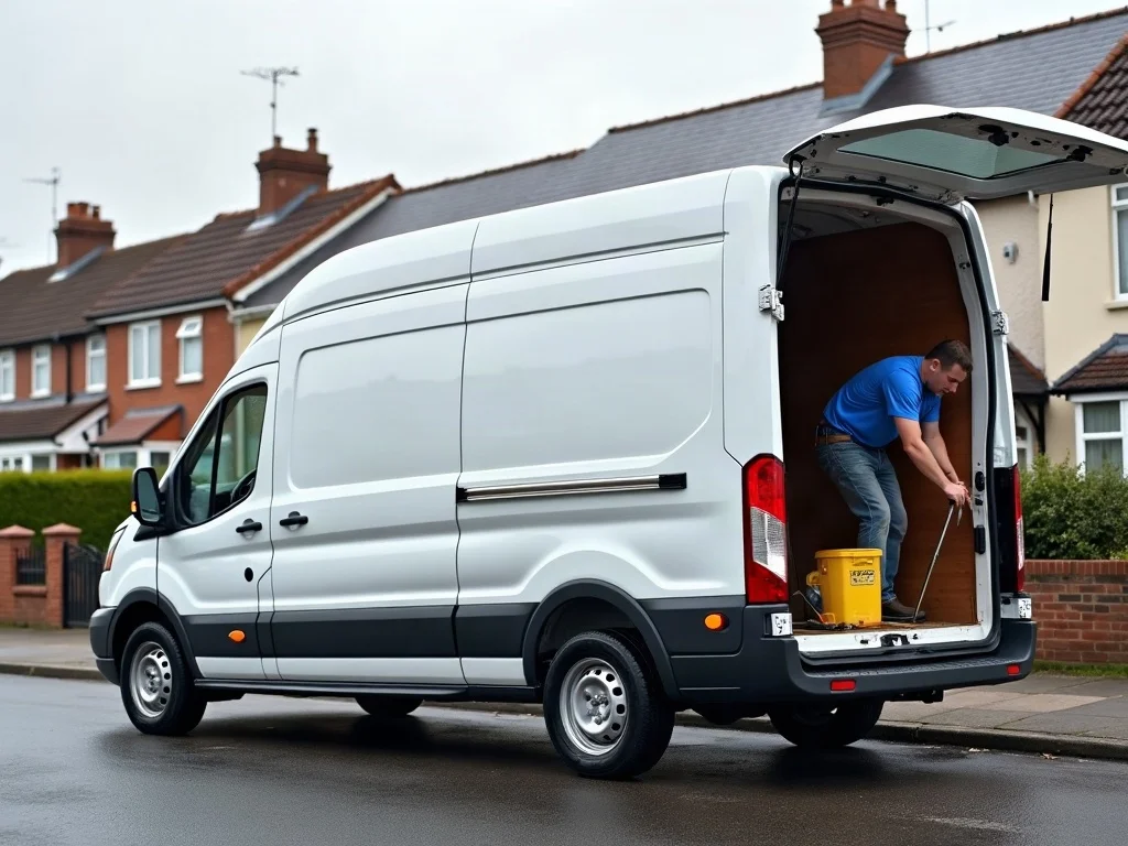 Small local UK building firm's van on a residential street, representing local builders using RenoCalc nationwide