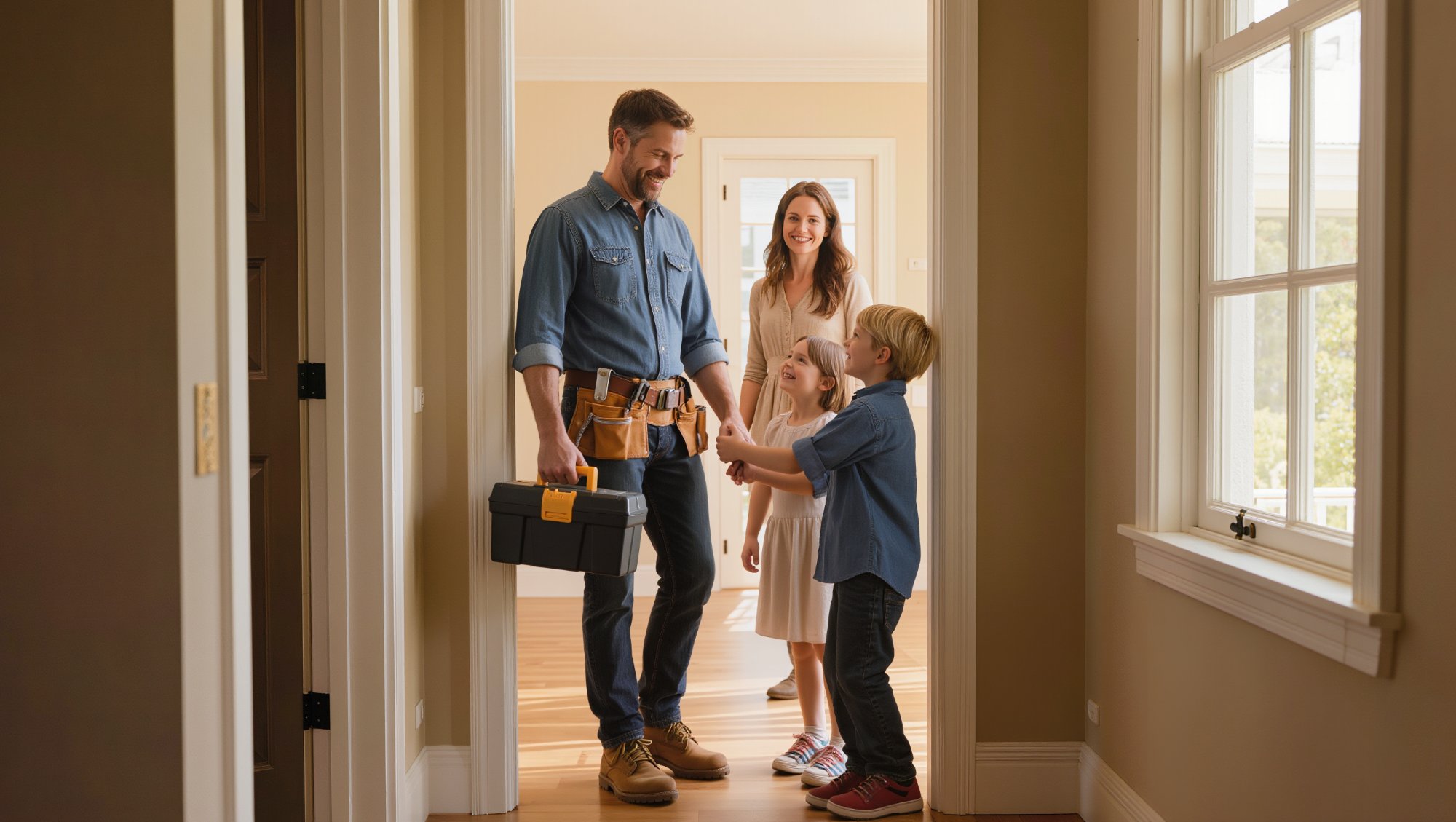 Exhausted builder slumped over steering wheel in work van at night — the reality of manual renovation quoting stress